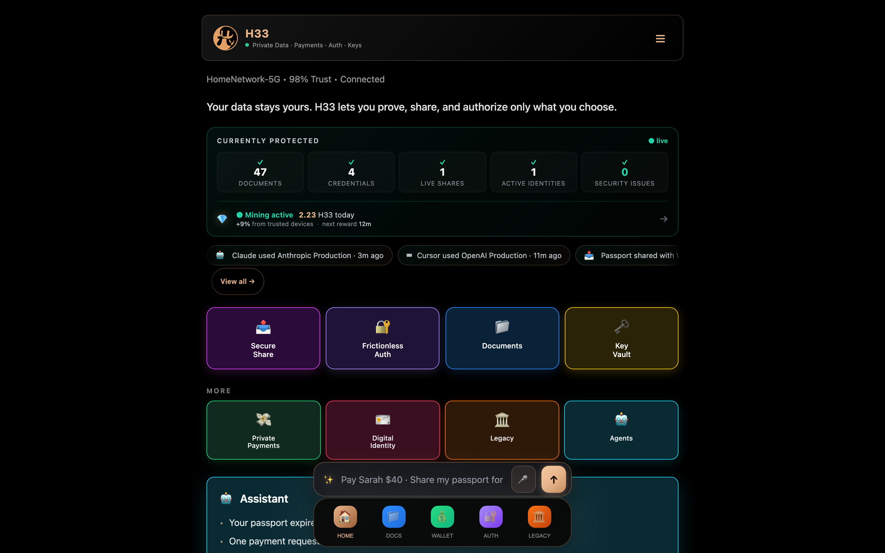 H33 Vault on desktop · dashboard