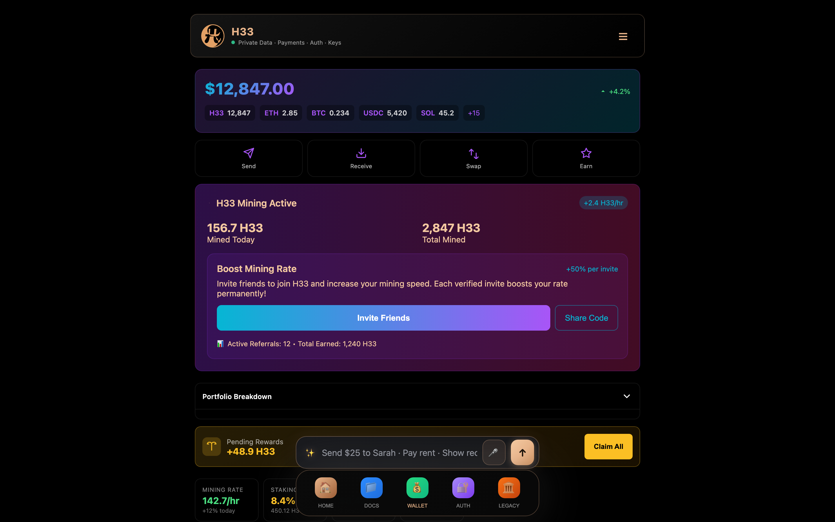 H33 Wallet on desktop